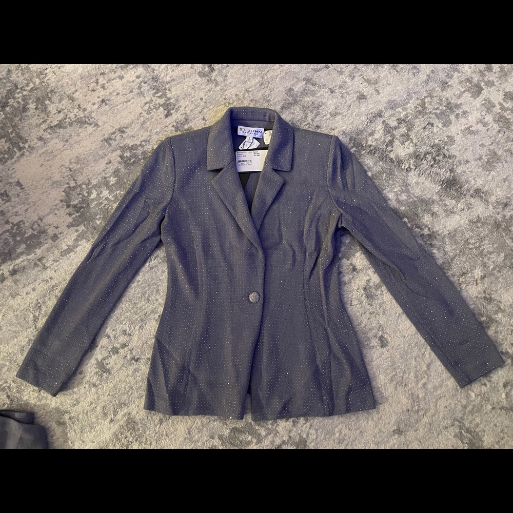 St. John Grey Metal Stud Jacket/Skirt Set
